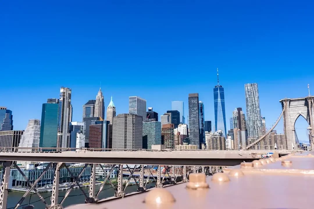 New york city skyline viewed from brooklyn bridge