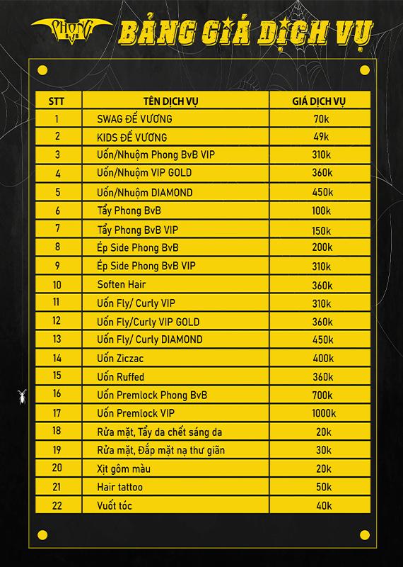 Cập nhật bảng giá Phong BVB mới nhất 2023