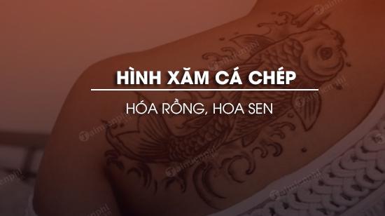 Hình xăm cá chép hóa rồng bao phủ tay và lưng, tạo nên một tác phẩm nghệ thuật độc đáo